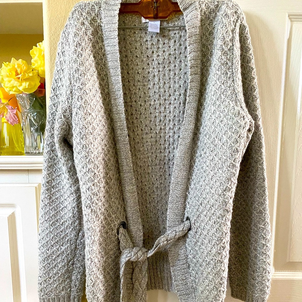 Grey pointelle cardigan with belt